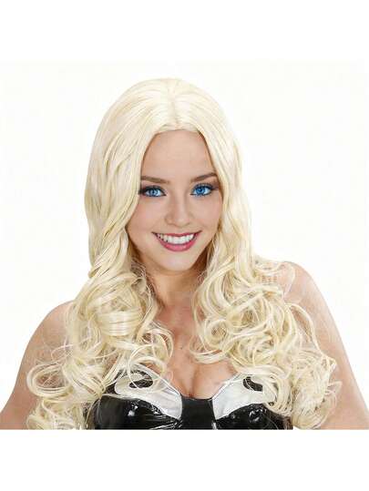 1PC-Show-Stopping Glamour! Long Golden Wavy High Temperature Fiber Wig For An Instant Goddess Vibe, Perfect For Party, Cosplay & Banquet