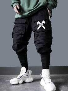 Men Street Utility Loose Waist Detachable Multipurpose Drawstring Pants, Cargo Pants, Fall - Black - View 2