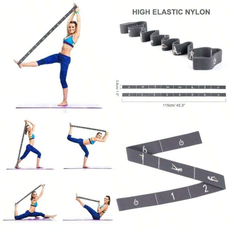 - Banda elstica para yoga y estiramiento - Correa de bucle mltiple 115 - Resistente y ajustable, sin manijas - Mejora flexibilidad, equilibrio y alineacin corporal - Gris - Ver 1