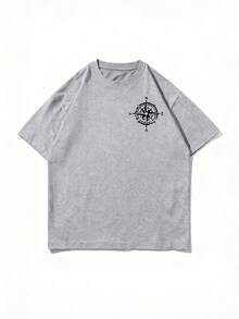 Zrgoth 男士休闲百搭简约指南针&指南针&鹰元素短袖T恤 - 灰色 - 查看 6