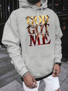 Sudadera casual de hombre de manga larga con bolsillo y estampado de personajes, otoño - Gris - Ver 5