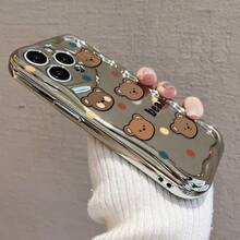 かわいいくま柄 電鋳防摔スマホケース for  17promax,16pro,15plus/14/13/12/11 シャイニーデザイン 衝撃保護 スタイリッシュ 携帯カバー 可愛いアニマルモチーフ スマホアクセサリー 軽量 耐衝撃 スクラッチ防止 ファッ - シルバー - チェックする 8