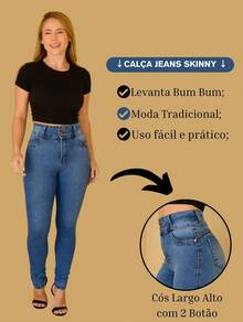 New Vintage Effect Jeans With High, Wide Waistband And 2 Front Buttons, Butt-Lifting Design, Vintage Effect, Butt Lifting Design. - Rửa trung bình - Xem 8