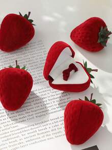 草莓推荐植绒首饰盒，可爱戒指盒礼盒 - 彩色 - 查看 1