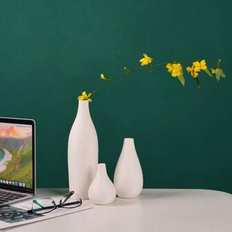 1 pieza Jarrón de cerámica blanca nórdica, adecuado para sala de estar, mesa de comedor, dormitorio, decoración minimalista moderna