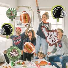 7pcs Football Party Balloon Set, Includes Football Helmet Foil Balloon, First Down Hand Gesture Balloon, Football Foil Balloon, Suitable For Football Party Decorations, Theme Parties, Birthday Parties, Rugby Theme Parties, Sports Event Decorations, Indoor And Outdoor Decor - Multicolor - View 5