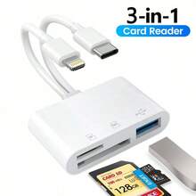 3-in-1 SD-Kartenleser mit Lightning- und USB-C-Schnittstelle, kompatibel mit SD/TF/USB-Karten, geeignet für iPhone 17/16/15/14/13/12/11, S26/S25/S24/S23/S22/S21/S20 Ultra Plus, Kamera-Serie - Weiss - Übersicht 1