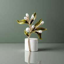 Light Luxury Pearl Brooch Olive Branch Corsage Simple Elegant Green Leaf Pin Brooch - 金色 - 查看 3