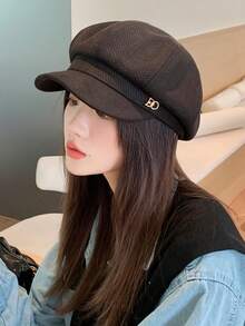 1顶女士帽子，DO水钻字母时尚甜美复古贝雷帽，多功能户外休闲短檐帽，轻便透气遮阳帽，适合日常和假日佩戴