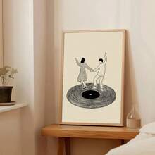 1幅复古留声机情侣跳舞帆布海报（带框/不带框），音乐主题酒吧墙面艺术印刷品，简约美学装饰画，复古风格，适合音乐爱好者、宿舍、客厅、卧室、现代家居装饰 - 彩色 - 查看 2