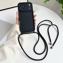 时尚纯色可拆卸可调节挂绳手机壳，兼容 17/16/15/14/13/12/11 Pro Max，奢华哑光柔软保护套，带肩带，斜挎手机袋 - 棕色 - 查看 8