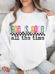 2026 Long Sleeve Tops Women Ladies Christian Faith Sweatshirt - "God Is Good Forever" Sublimation Print, Jesus Cross And Floral Plaid Design, Soft Loose Long Sleeve Pullover, Machine Washable Spring Summer Casual Church Wear Loose And Comfortable Winter Clothes For Women Plus Size Women Clothes - 淺灰色 - 查看 7
