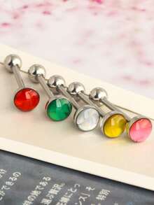 5pcs 14G Stainless Steel Tongue Piercing Bards Piercing Tongue Rings For Women And Men Stainless Steel Drip Oil Body Piercing Jewelry - Tongue ring - View 5