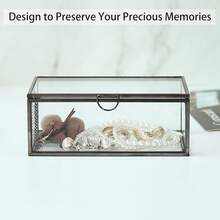 HighFree Vintage Glass Box With Lid - Clear Jewelry Glass Display Box Keepsake Box - Home Decor Decorative Box For Trinket Rings Bracelet (Black, Small),X-Small,Black - Black - View 7