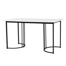 Dining Table 140 X 80 Cm (1 Piece), Modern Kitchen Table, Metal Frame, Rectangular Dining Table With Modern Marble Pattern, Kitchen Table With Adjustable Legs For Dining Room/Living Room, White/Black - White - View 6