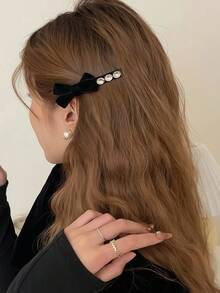 1 Peça Presilha de Cabelo com Laço de Strass de Veludo Preto, Grampo de Cabelo, Grampo de Cabelo, Presilha de Cabelo
