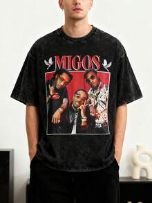 Camiseta de Verano Vintage Migos para Mujeres, Cuello Redondo, Estilo, 6 Tallas Disponibles, Moda Americana, Hip Hop, Ropa de Calle, Tops de Algodón de Calidad, Impresión Oversize, Camisetas Negras de Manga Corta, Camiseta Casual - Negro - Ver 2