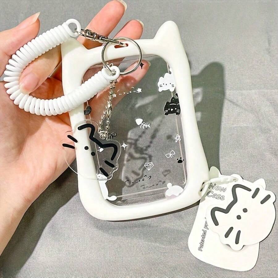 Silicone Anti-Fall Photo Card Holder Cat Transparent Acrylic Id Card Holder Keychain - White - View 1