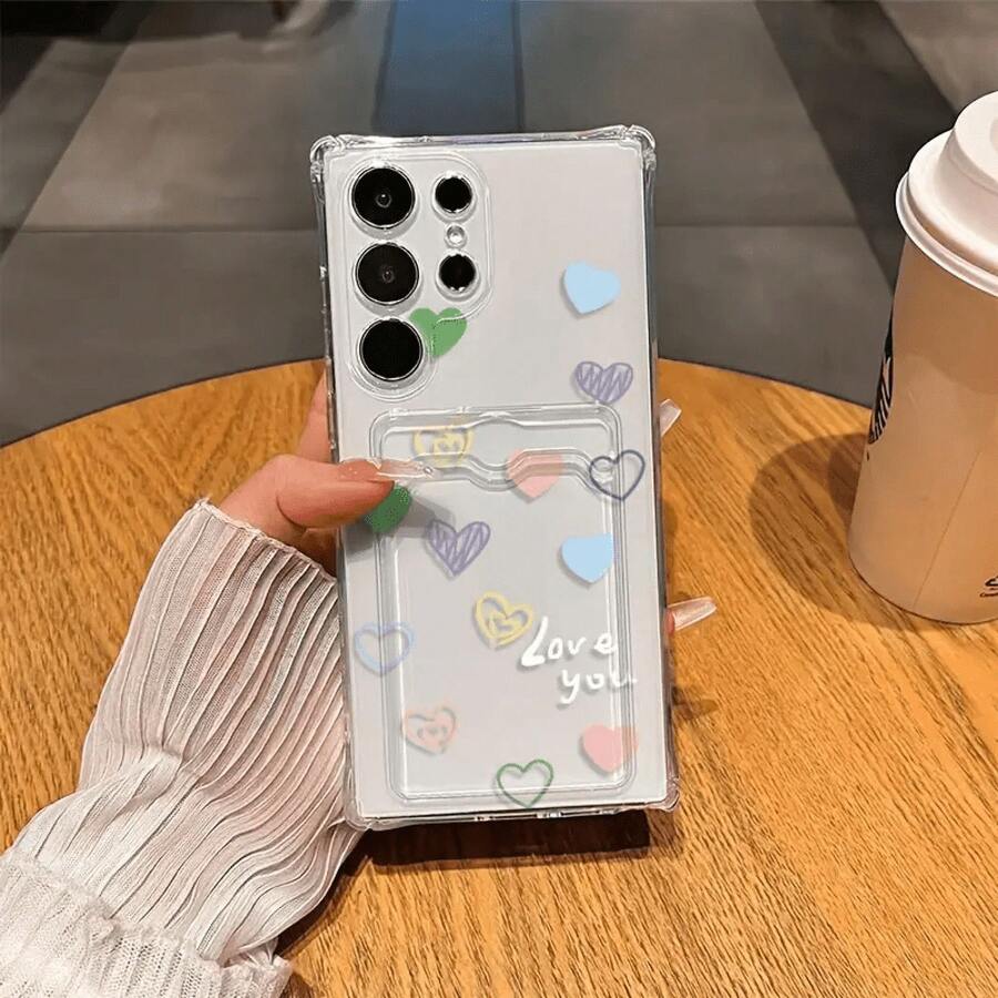Funda de Teléfono con Ranura para Foto y Patrón de Corazones Coloridos, Adecuada para S22, S23, S24, A26, A36, A56, A42, A52, A72, A73, A33, A70, A25, S21 5G, S22 5G, S24, S23 Ultra - Diseño de Cobertura Completa Resistente a los Golpes y a la Moda - Colores mixtos - Ver 1