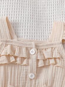 Baby Girl Summer Fashion Cute Casual Pure Cotton Crepe Ruffle Strap Big Bow Romper - Apricot - View 5