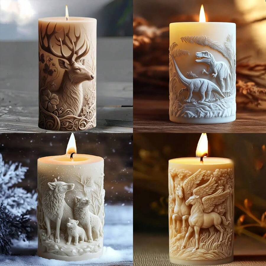 1 khuôn silicon hình trụ họa tiết động vật dùng để làm nến thơm, đá thơm, xà phòng thủ công, đồ trang trí thạch cao. - trắng - Xem 1