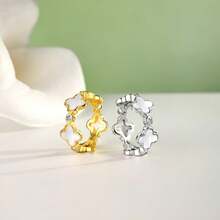 Trébol de Cuatro Hojas, Fritillaria Blanca, Zirconia Cúbica Brillante, Chapado en Oro/Plata, Ajustable - Ideal para Cumpleaños y Aniversarios - Oro - Ver 9