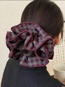 1 pieza Coletero de 4 capas con volantes a cuadros, con sensación de lujo y alta gama, sujetador de cola de caballo, accesorio de cabello retro para moño, accesorio de cabello para mujer, coleteros, accesorios de cabeza, banda elástica, accesorios de belleza para el hogar - Multicolor - Ver 3