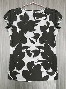 Áo sơ mi nữ tay ngắn in họa tiết ngẫu nhiên - Cổ tròn, dáng rộng, chất liệu polyester, phù hợp mọi mùa, màu đen, thích hợp cho kỳ nghỉ hè. - màu đen - Xem 2