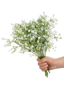 120支/套，13.77英寸人造满天星、菊花花苞、绿色薰衣草花束，适用于户外花园、生日派对装饰、婚礼花篮、新娘捧花、家居餐厅、卧室窗台装饰 - 白色 - 查看 2