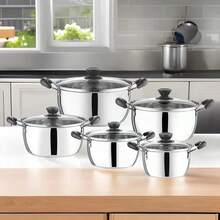 Set 5 ollas Acero Inoxidable con tapa de vidrio Diferentes tamaños - Plateado - Ver 1