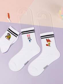 5 Pairs Decorative Socks, Featuring Judy Hopps And Nick Wilde Cartoon Designs, Girls' Mid-Calf Socks, Korean Cartoon Style, Suitable For Spring, Summer, Autumn,Winter - Multicolor - View 4