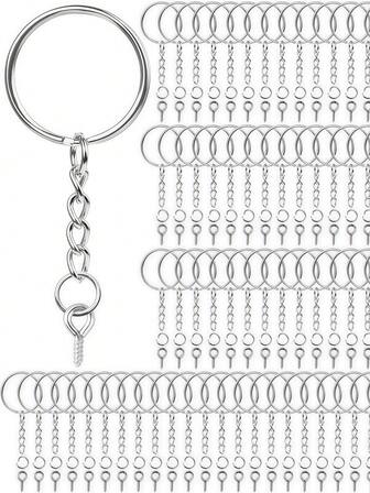 100 Anillos de llavero con cadena y 100 anillos de salto con 100 pasadores de ojo de tornillo para resina, manualidades y fabricación de llaveros