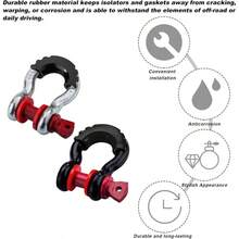 D Ring Shackle Isolators Washers Kit, Rubber Shackle Isolators With Washers Fits Standard 3/4 Inch Shackles, Soft Shackle Isolators Protect Shackle Bumper Reduce Rattling Black - Black - View 4