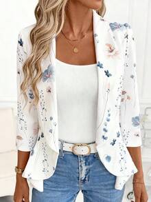 Chaqueta elegante de nuevo estilo con cuello estampado para mujer europea y americana. Chaqueta ligera con cuello y estampado floral. Chaqueta informal y elegante. - Blanco - Ver 1