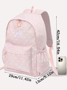 1 PC Pink Dot Embroidered Bow Backpack Travel Versatile Cute Style,Multifunctional And Large Capacity Fashionable And Casual Large Capacity Portable Zipper School Bags,Travel Storage Stationery Storage,Vacation Essentials Satchel, Suitable For Earphones, Chargers, Lipstick, Cosmetics, Perfume, Skin Care And Beauty Products, Nurses, Students, Keys, Holiday Gifts - 粉色 - 查看 8