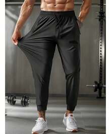 MEN'S PANTS TACTEL ELASTANE TRAINING GYM ELASTIC WAISTBAND DRAWSTRING AND FUNCTIONAL POCKET Summer All Regular Fit Drawstring Pocket - Black - View 10