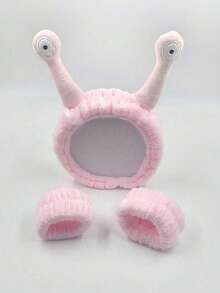 3pcs Eye Detail Bath Headband Set, Including Headband And Bath Wristband, Creative Polyester Set, Suitable For Makeup, Face Washing And Mask Application - Pink - View 2