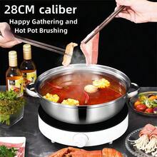 1pc 28cm Chinese Style Thickened Stainless Steel Soup Pot, Non-Stick Pot, Suitable For Cooking, Steaming, Hotpot, Induction Cooker, Gift Box - Silver - View 3