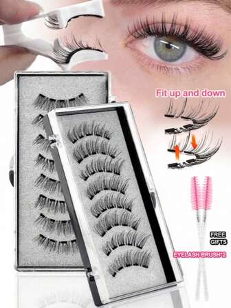 Waloshow 2 pares de set de pestañas magnéticas con pinzas profesionales, reutilizables, pestañas gruesas con diseño cruzado, mezcla de pestañas naturales, adecuadas para uso diario, trabajo, estudio, viaje, fiesta y otras ocasiones