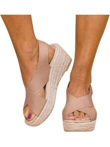 Platform Sandals For Women, Summer Women's Thick-Soled Roman Sandals Retro Wedge Espadrilles Slip On Casual Beach Shoes - 棕色 - 查看 2