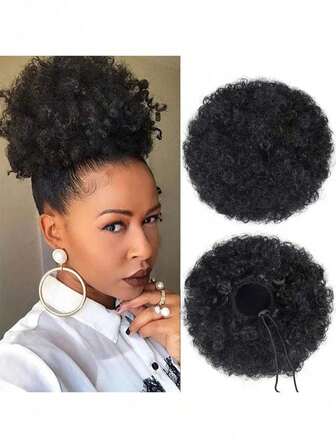 African-Style Loose Drawstring Ponytail Synthetic Hair Extension Black Clip-On Loose Drawstring Curly Ponytail