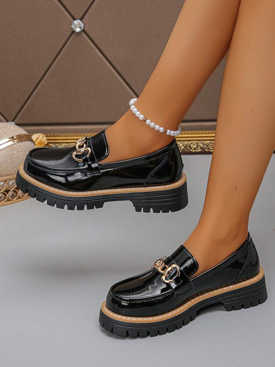 2025Spring New Casual British Style Loafers Women Shoes, Deep Mouth Student Flats - màu đen - Xem 1