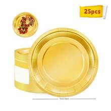 25/50 piezas Platos de papel de 7"/9" con lámina de oro, platos desechables para fiestas, platos para pasteles y postres, juego de vajilla, adecuado para comidas diarias, cumpleaños, baby shower, picnics festivos, graduación, bodas, Ramadán y otras ocasiones - Dorado - Ver 13