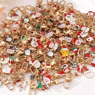 15/25个随机混装圣诞系列钥匙扣金属钥匙圈，完美实用设计，各种圣诞礼物挂件钥匙包配件，理想的圣诞派对装饰小礼物