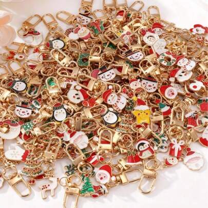 15/25个随机混装圣诞系列钥匙扣金属钥匙圈，完美实用设计，各种圣诞礼物挂件钥匙包配件，理想的圣诞派对装饰小礼物