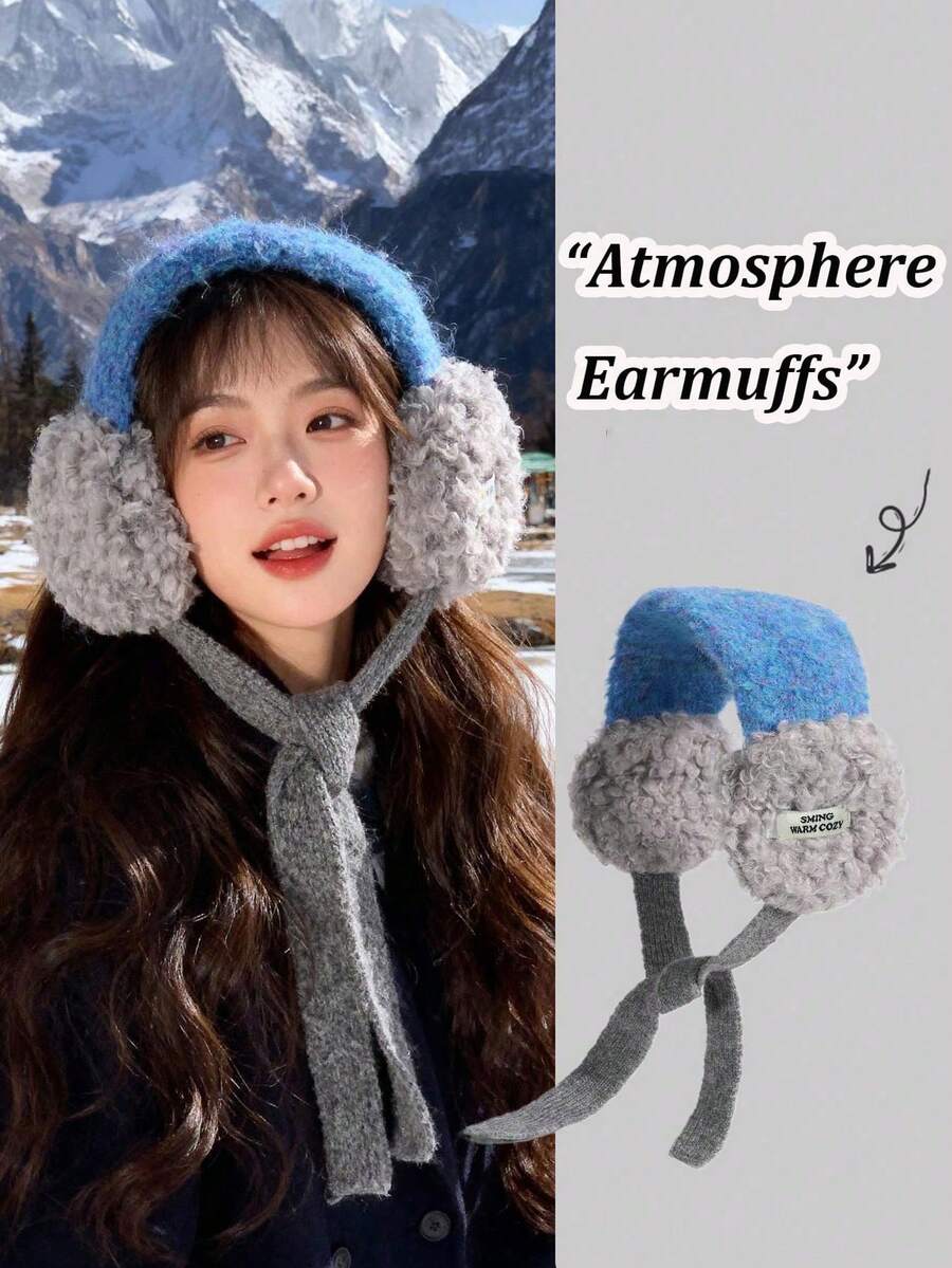 Protetores de ouvido de pelúcia para o inverno, femininos, à prova de vento e frio, ideais para ciclismo. Dobráveis e quentes, com alças de pelúcia fofas e em cores contrastantes azul e cinza. Resistentes ao frio e quentes, com alças macias e aconchegantes. Ideais para usar na cabeça.