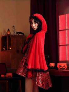 1pc Chrismas Women's Costume Shawls, Little Red Riding Hood Lace Patchwork Hooded Capes, Carnival Christmas Party, Festival Performance Props - Nhiều màu - Xem 8