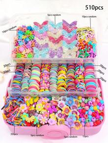 510件/套彩色可爱发饰套装，包括闪亮蝴蝶发夹、彩虹发圈、可爱花朵装饰、亮丽发饰 - 适合女孩日常、派对、旅行，打造甜美发型的必备单品 - 彩色 - 查看 7