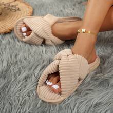 Women's Casual Fabric Criss-Cross Slippers, Comfortable Home Wear, Autumn/Winter,Fluffy Slippers