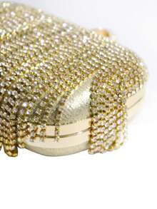 Luxury Rhinestone Tassel Handmade Crystal Ring Clutch Bag, Crossbody Evening Bag - Gold - View 2